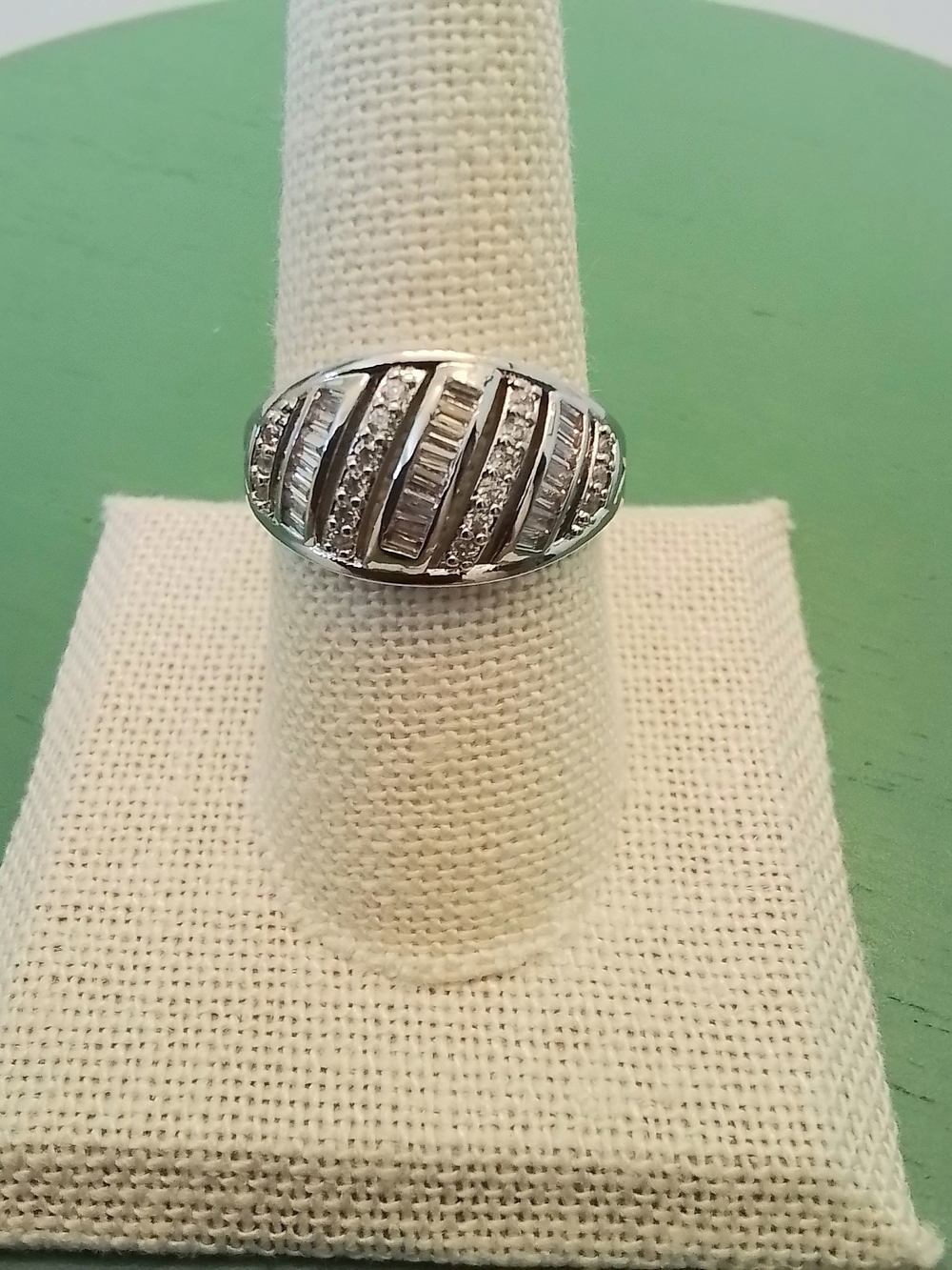 Pretty Bird Silver Diagonal Baguette & Pavé Ring, Size 9